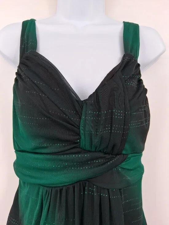 Y2K Studio Y Green & Black Empire Waist Top Glitter Accents Size Large - Picture 3 of 10